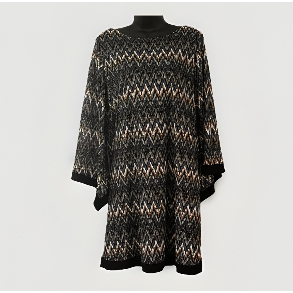 Emma & Michele Dress Womens Large Metallic Chevron Zigzag Dolman Sleeve Lined
